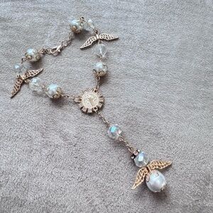 Elegant Angel Wing Pearl Rosary Bracelet